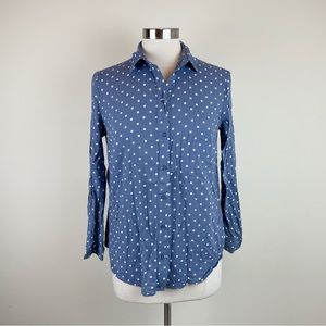 H&M Divided Blue White Polka Dot Long Sleeve Button Down Shirt Top Women Size 6